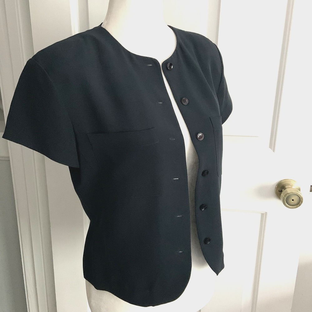 VTG Jones New York Rounded Hem Crop Top Button up Structured SILK pocket sz 4